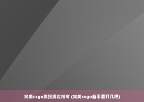 完美csgo跳投绑定指令 (完美csgo新手要打几把)