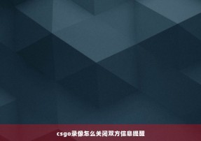 csgo录像怎么关闭双方信息提醒