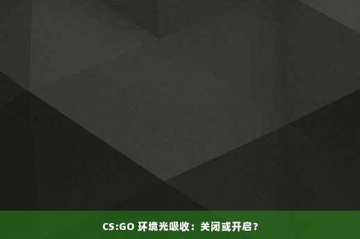 CS:GO 环境光吸收：关闭或开启？